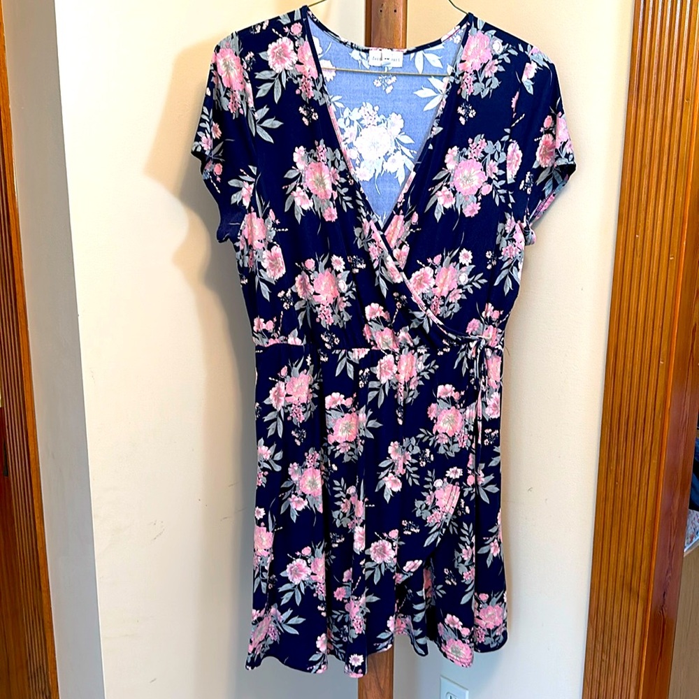 Derek Hart Blue Floral Wrap Dress Sz 2X